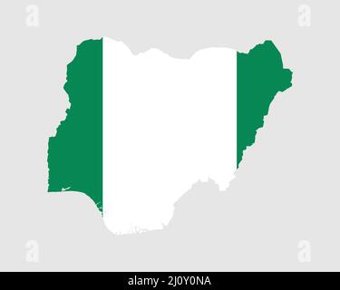 Karte Mit Der Flagge Von Nigeria. Karte der Bundesrepublik Nigeria mit dem nigerischen nationalen Banner. Vektorgrafik. Stock Vektor