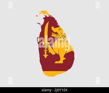 Sri Lanka Flagge Karte. Karte der Demokratischen Sozialistischen Republik Sri Lanka mit dem Sri-lankischen Landesbanner. Vektorgrafik. Stock Vektor