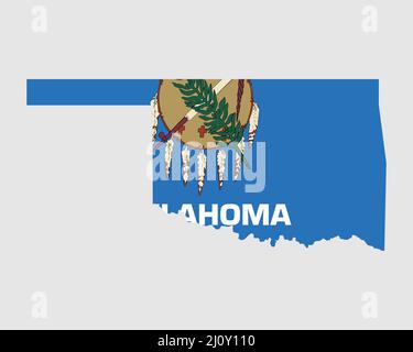 Oklahoma Karte Flagge. Karte von OK, USA mit der Staatsflagge. USA, Amerika, USA, USA, US State Banner. Vektordarstellung Stock Vektor