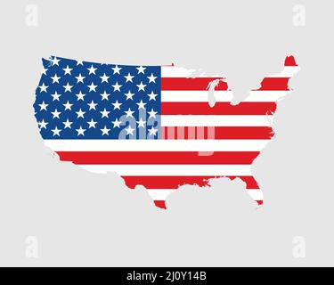 Vereinigte Staaten von Amerika USA Flagge Karte. Karte der USA mit dem amerikanischen Länderbanner. Vektorgrafik. Stock Vektor