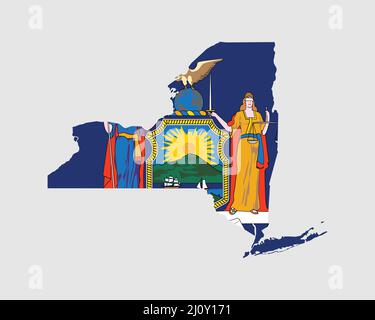 Flagge Von New York State Map. Karte von NY, USA mit der Staatsflagge. USA, Amerika, USA, USA, US State Banner. Vektor-Illus Stock Vektor