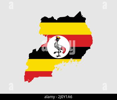 Karte Der Flagge Ugandas. Karte der Republik Uganda mit dem ugandischen Landesbanner. Vektorgrafik. Stock Vektor