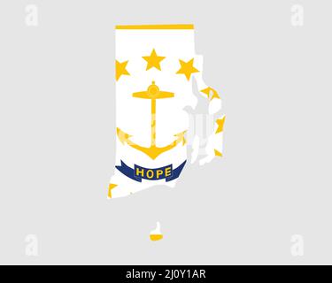 Rhode Island Karte Flagge. Karte von RI, USA mit der Staatsflagge. USA, Amerika, USA, USA, US State Banner. Vektor illustrr Stock Vektor
