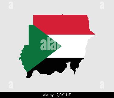 Karte Mit Der Flagge Des Sudan. Karte der Republik Sudan mit dem sudanesischen Länderbanner. Vektorgrafik. Stock Vektor