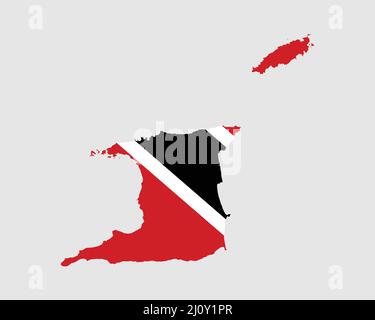 Trinidad und Tobago Flagge Karte. Karte der Republik Trinidad und Tobago mit Länderbanner. Vektorgrafik. Stock Vektor