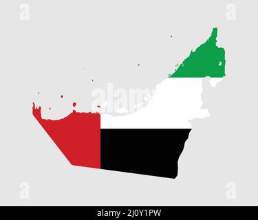 Vereinigte Arabische Emirate Flagge Karte. Karte der Vereinigten Arabischen Emirate mit dem Emirati-Länderbanner. Vektorgrafik. Stock Vektor