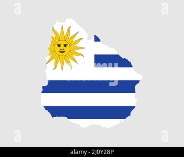 Karte Mit Der Flagge Von Uruguay. Karte der Orientalischen Republik Uruguay mit dem uruguayischen Landesbanner. Vektorgrafik. Stock Vektor