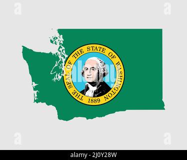 Washington State Map Flagge. Karte von WA, USA mit der Staatsflagge. USA, Amerika, USA, USA, US State Banner. Vektor-Abb. Stock Vektor