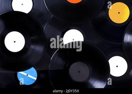 Draufsicht Vinyl-Scheiben. Hochwertige Fotos Stockfoto