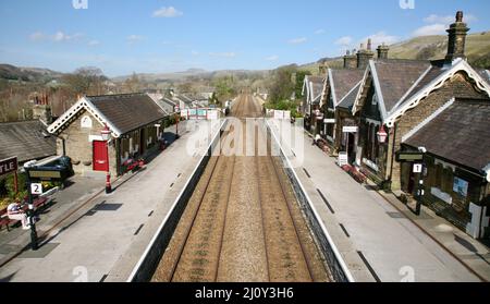 Settle Bahnhof auf den North Yorkshire Moors, England, Europa Stockfoto