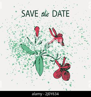 Attraktiv arrangierte Blumenstrauß auf weißem Untergrund. Gezeichnete Fuchsia-Blumen, künstlerische Vektor-Illustration. Florales, trendiges botanisches Muster, Grafik Stock Vektor