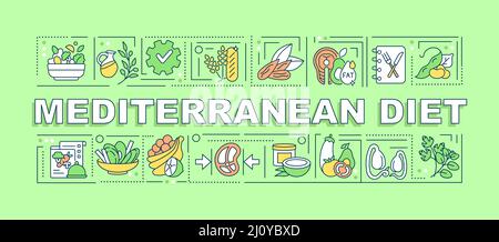 Mittelmeer-Diät Wort Konzepte grünes Banner Stock Vektor