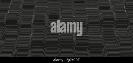 Monochrome Schalllinie Wellen abstrakten Hintergrund . Verzerrte Linienformen auf schwarzem Hintergrund. Stock Vektor