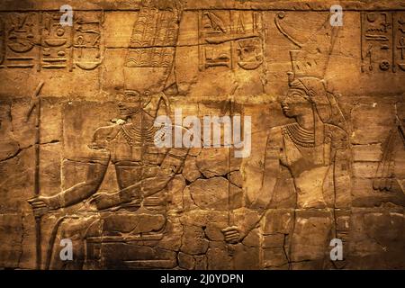 Details ägyptischer Hieroglyphen am Schrein von Taharqa im Ashmolean Museum in Oxford Stockfoto