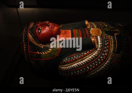 Gemalter Sarkophag - Mumie von Merasamun, am Ashmolean Museum Stockfoto