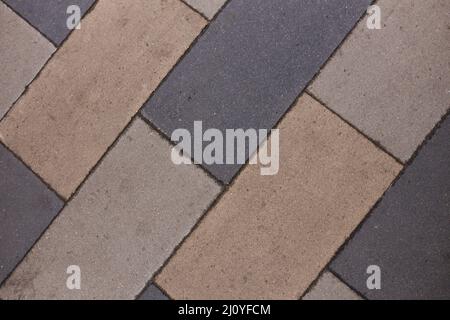 Draufsicht auf Pflasterplatten. Muster, Hintergrund, alte Pflaster in Moskau Russland Stockfoto