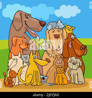 Cartoon-Illustration von lustigen Hunden und Katzen Tierfiguren Gruppe Stock Vektor