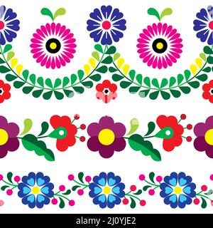 Mexikanisches florales Vektor-Nahtloses Muster, florales Textil- oder Stoffmuster, inspiriert von traditionellen Stickereihandwerken aus Mexiko Stock Vektor