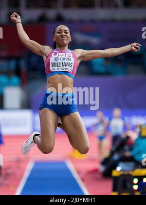 Belgrad, Serbien, 18.. März 2022. Kendell Williams aus den USA während der Leichtathletik-Hallenweltmeisterschaften Belgrad 2022 - Pressekonferenz in Belgrad, Serbien. 18. März 2022. Kredit: Nikola Krstic/Alamy Stockfoto