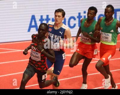 Abel KIPSANG aus Kenia , Jakob INGEBRIGTSEN aus Norwegen , Samuel TEFERA , Teddese LEMI aus Äthiopien Finale 1500 M Männer während der Leichtathletik-Hallenweltmeisterschaften 2022 am 20. März 2022 in der stark Arena in Belgrad, Serbien. Foto von Laurent Lairys/ABACAPRESS.COM Stockfoto