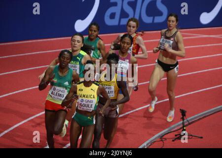 Natoya GOULE aus Jamaique , Habitam ALEMU aus Äthiopien , Halimah NAKAAYI aus Ouganda , Catriona BISSET aus Australien und Ajee WILSON aus den USA Finale 800 M Frauen während der Leichtathletik-Hallenweltmeisterschaften 2022 am 20. März 2022 in der stark Arena in Belgrad, Serbien. Foto von Laurent Lairys/ABACAPRESS.COM Stockfoto