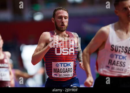 Belgrad, Serbien, 18.. März 2022. Dillon Maggard aus den USA während der Leichtathletik-Hallenweltmeisterschaften Belgrad 2022 - Pressekonferenz in Belgrad, Serbien. 18. März 2022. Kredit: Nikola Krstic/Alamy Stockfoto