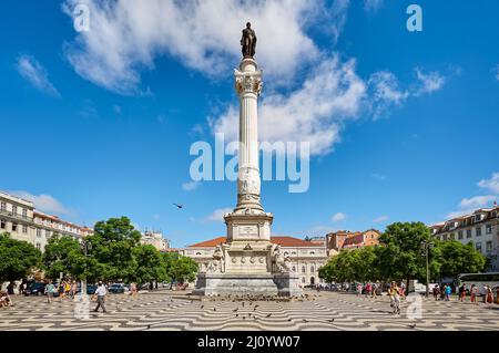 D. Pedro IV Statue auf dem Rossio Plaza in Lissabon Stockfoto