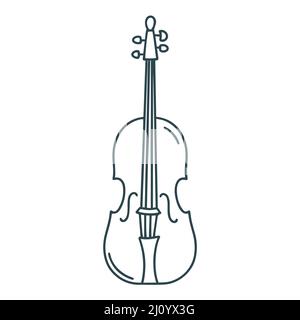 Geigendoodle Yatil isolierte Vektorgrafik. Konturzeichnung mit Streichinstrumenten. Orchester klassische Musikausrüstung Stock Vektor