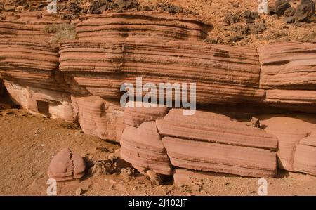 Geschichtenes Gestein in Montana Clara. Integral Natural Reserve von Los Islotes. Kanarische Inseln. Spanien. Stockfoto