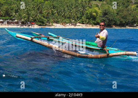 Fischermann füttert einen Walhai mit Krill Stockfoto