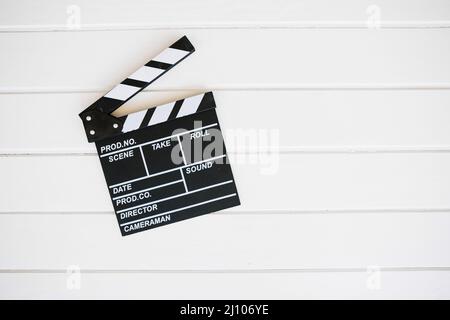 Clapperboard weißer Hintergrund Stockfoto
