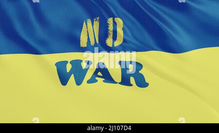 Ukraine Flagge winkende Animation mit No war Text. Stoppen Sie den Krieg in der Ukraine Konzept Stockfoto