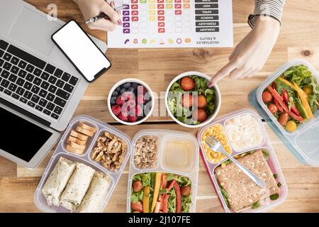 Diagramme Bio-Lebensmittel-Lunchboxen Stockfoto