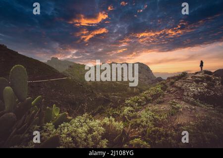 Wanderer auf Teneriffa - Wandern Sie durch den berühmten Masca Canyon auf Teneriffa, Kanarische Inseln Stockfoto