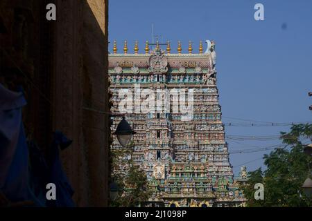 Helle und schöne Aussicht auf den madurai meenakshi amman Tempel Stockfoto