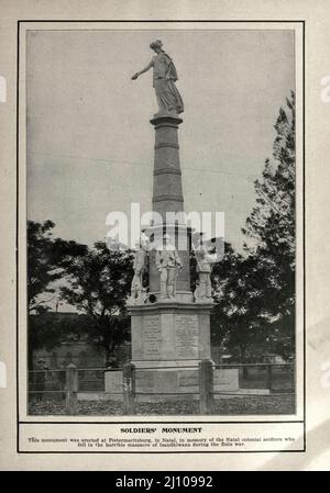 SOLDATENDENKMAL Dieses Denkmal wurde in Pietermaritzburg in Natal errichtet, in Erinnerung an die Natal-Kolonialsoldaten, die während des Zulu-Krieges bei dem schrecklichen Massaker von Isandhlwana gefallen sind. Schwarz-Weiß-Fotografie aus dem Buch "Südafrika; seine Geschichte, Helden und Kriege" von William Douglas Mackenzie und Alfred Stead, Publisher Chicago, Philadelphia : Monarch Book Company in 1890 Stockfoto