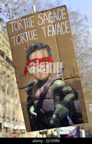 FRANKREICH. PARIS (75) MÄRZ 20 2022, DEMONSTRATIONSORT DE LA REPUBLIQUE PLATZ DER PARTEI LA FRANCE INSOUMIE ZUR UNTERSTÜTZUNG DER PRÄSIDENTSCHAFTSKANDIDATUR Stockfoto