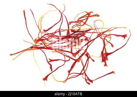 Safran Stigmas Gruppe isoliert auf weißem Hintergrund Stockfoto