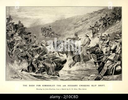 The Dash for Kimberley The 10. Hussars Crossing Klip Drift von John Charlton aus dem Buch ' South Africa and the Transvaal war ' von Louis Creswicke, Verlag; Edinburgh : T. C. & E. C. Jack 1900 Stockfoto