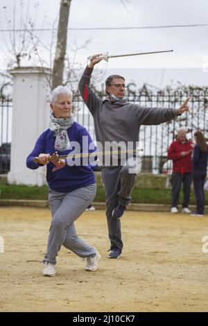 Madrid, Spanien. 27. Februar 2022: Schüler üben Taichi Stockfoto