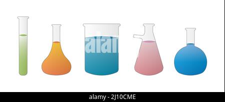 Set aus Symbolen für Kolben, Labor, Chemie. Vektorgrafik. Stock Vektor