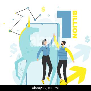 Unicorn Unternehmen oder Einhorn Startup, erfolgreiches Unternehmen, Venture Capital Industrie, Vektor-Illustration. Stock Vektor