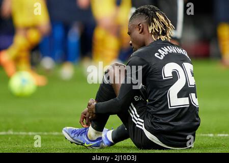 Eduardo Camavinga von Real Madrid während des La Liga-Spiels zwischen Real Madrid und dem FC Barcelona spielte am 20. März 2022 im Santiago Bernabeu Stadion in Madrid, Spanien. (Foto von Ruben Albarran / PRESSINPHOTO) Stockfoto