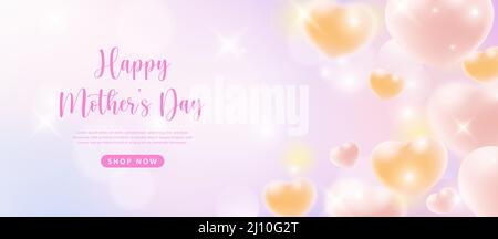 Happy Mother's day girlish rosa gelb Liebe Herz mit bunten Bokeh Glanz Hintergrund Stock Vektor