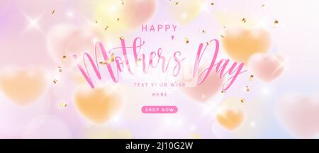 Happy Mother's day girlish rosa gelb Liebe Herz mit bunten Bokeh Glanz Hintergrund Stock Vektor