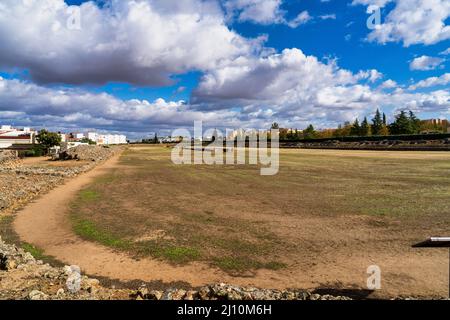 Der römische Circus von Merida, Spanien war für Chariot Racing verwendet und auf der Circus Maximus in Rom nachempfunden. Stockfoto