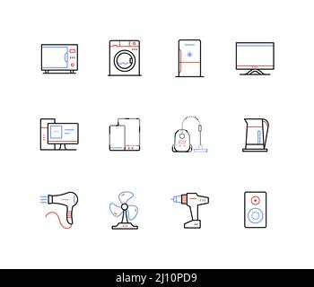 Technische Haushaltsgeräte – Symbole im Liniendesign Stock Vektor