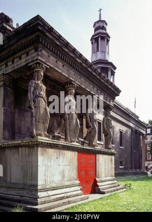 London, St. Pancras, Sakristei Mit Karyatiden Stockfoto