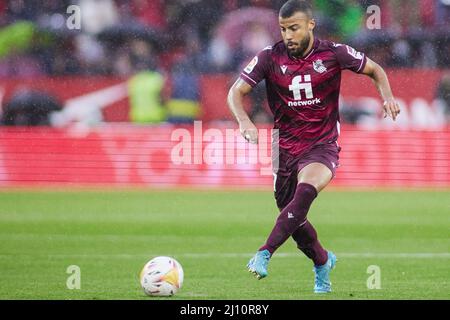 Rafael Alcantara 'Rafinha' von Real Sociedad während des Fußballspiels der spanischen Meisterschaft La Liga zwischen dem FC Sevilla und Real Sociedad am 20. März 2022 im Stadion Ramon Sanchez-Pizjuan in Sevilla, Spanien - Foto: Joaquin Corchero/DPPI/LiveMedia Stockfoto