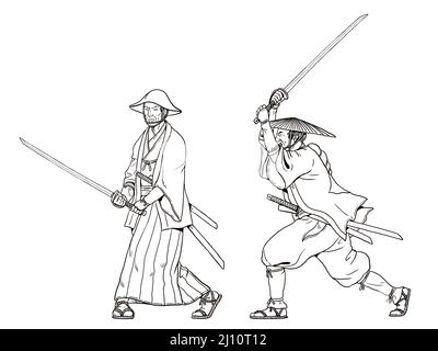 Japanischer Krieger Ashigaru in Angriff. Digitale Darstellung von Samurai. Stockfoto